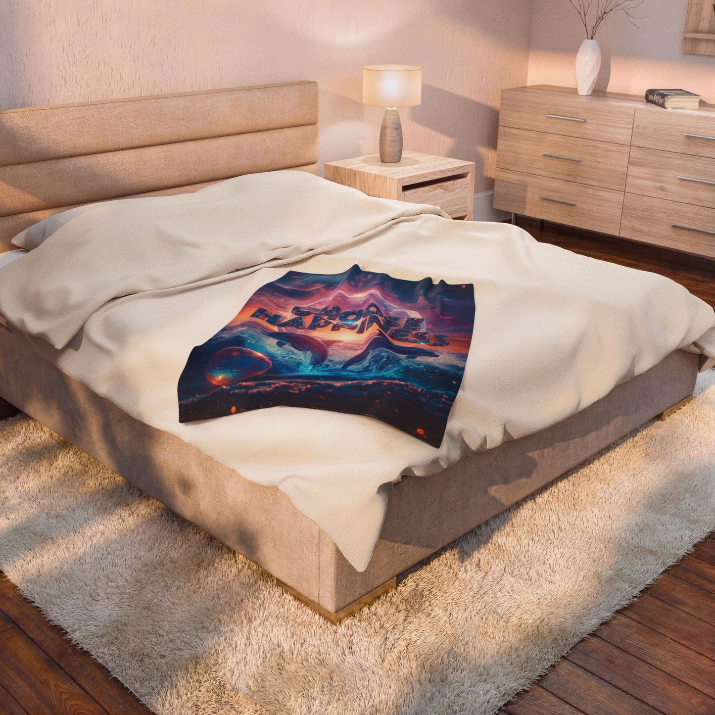 Choose Happiness Velveteen Plush Blanket Cozy Throw