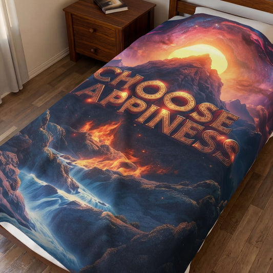 Choose Happiness Velveteen Plush Blanket Cozy Throw