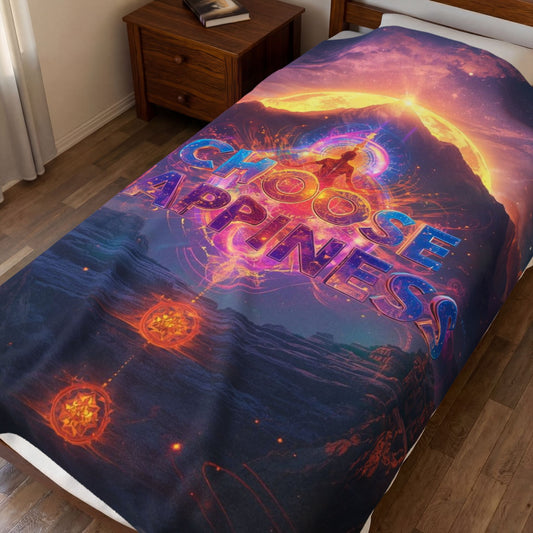 Choose Happiness Velveteen Plush Blanket Fleece Throw