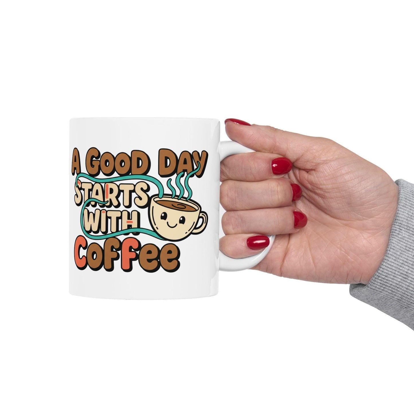 A Good Day Starts With Coffee Mug | Cute Retro Coffee Cup Illustration