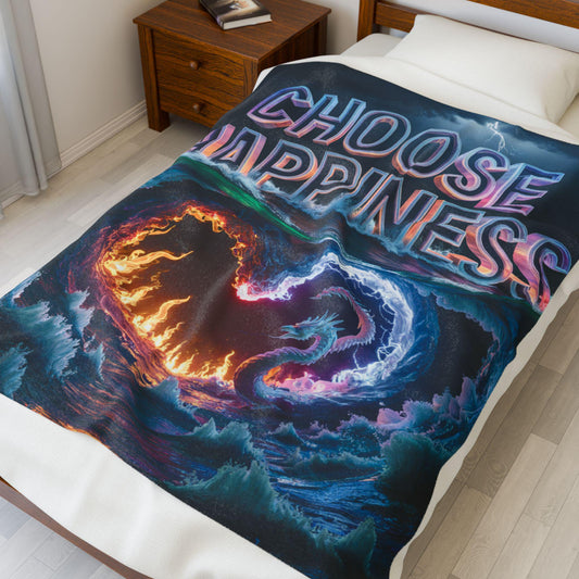 Velveteen Plush Blanket, Choose Happiness, Cozy Throw, Positive Vibes Cover