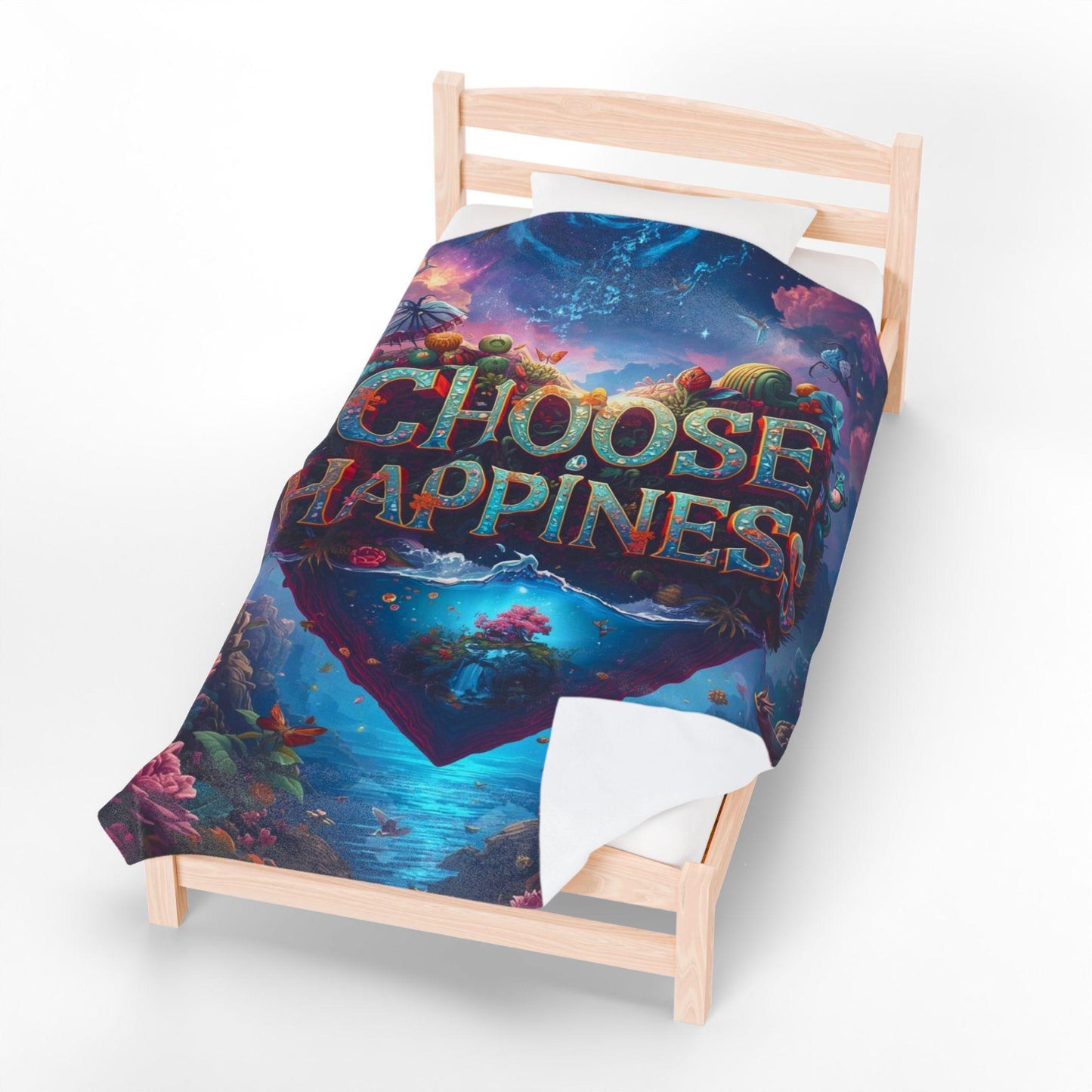 Choose Happiness Velveteen Blanket | Inspirational Heart Artwork