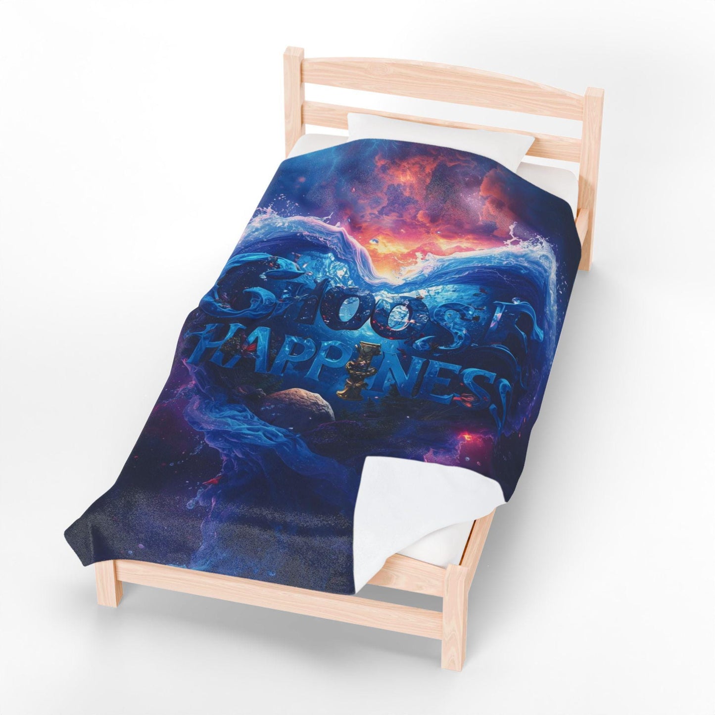 Choose Happiness Velveteen Plush Blanket | Cosmic Heart Typography