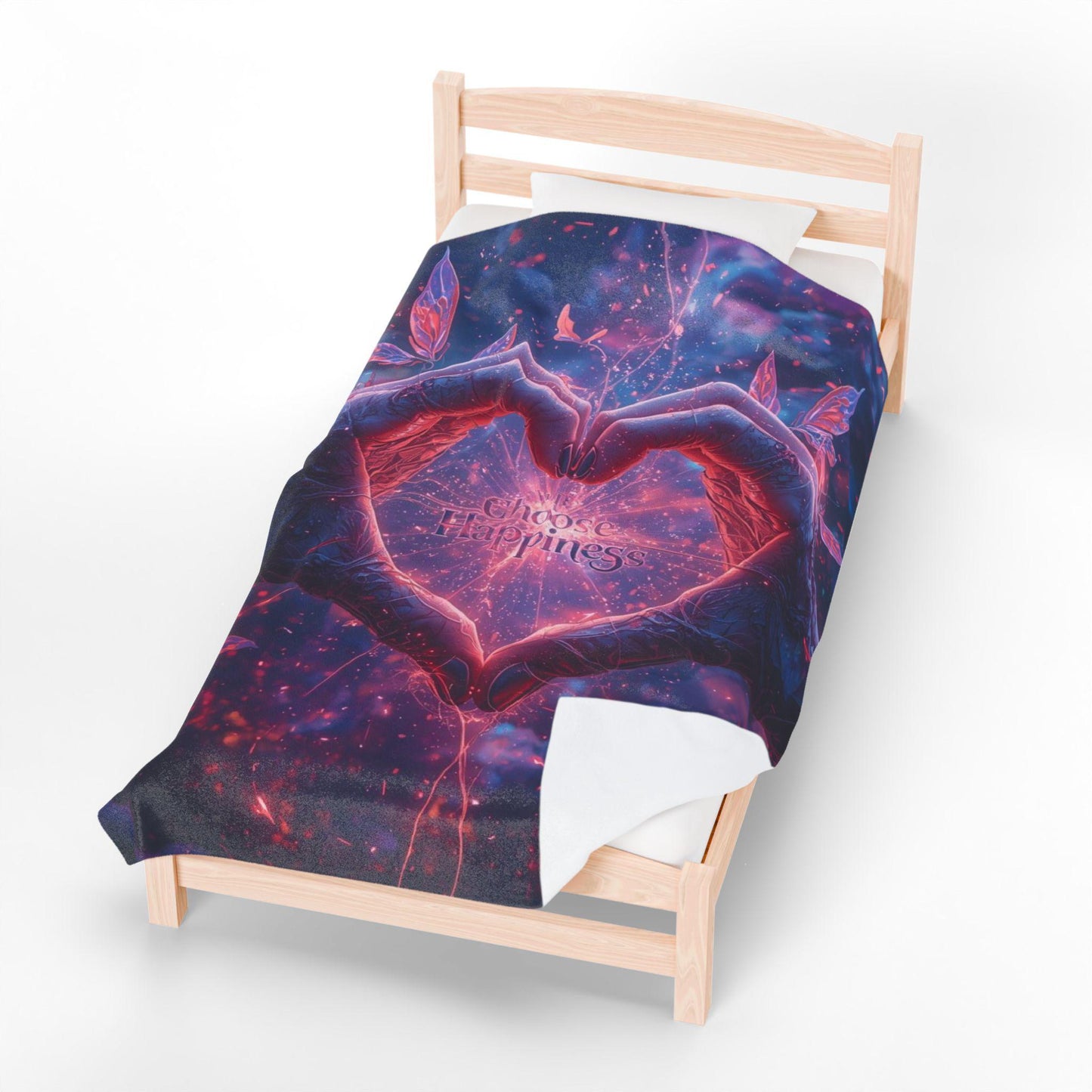 Heart Hands Neon Heart Velveteen Plush Blanket | Fantasy Glow Love Design