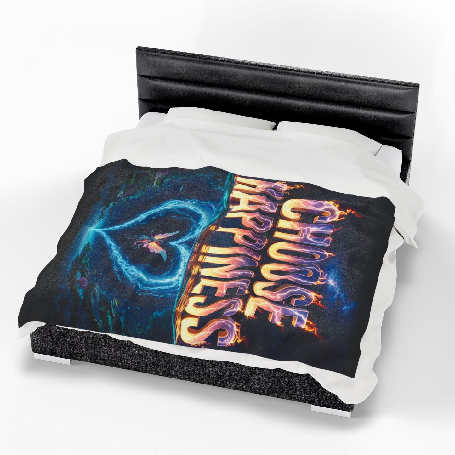 Choose Happiness Velveteen Plush Blanket, Cozy Quote Blanket
