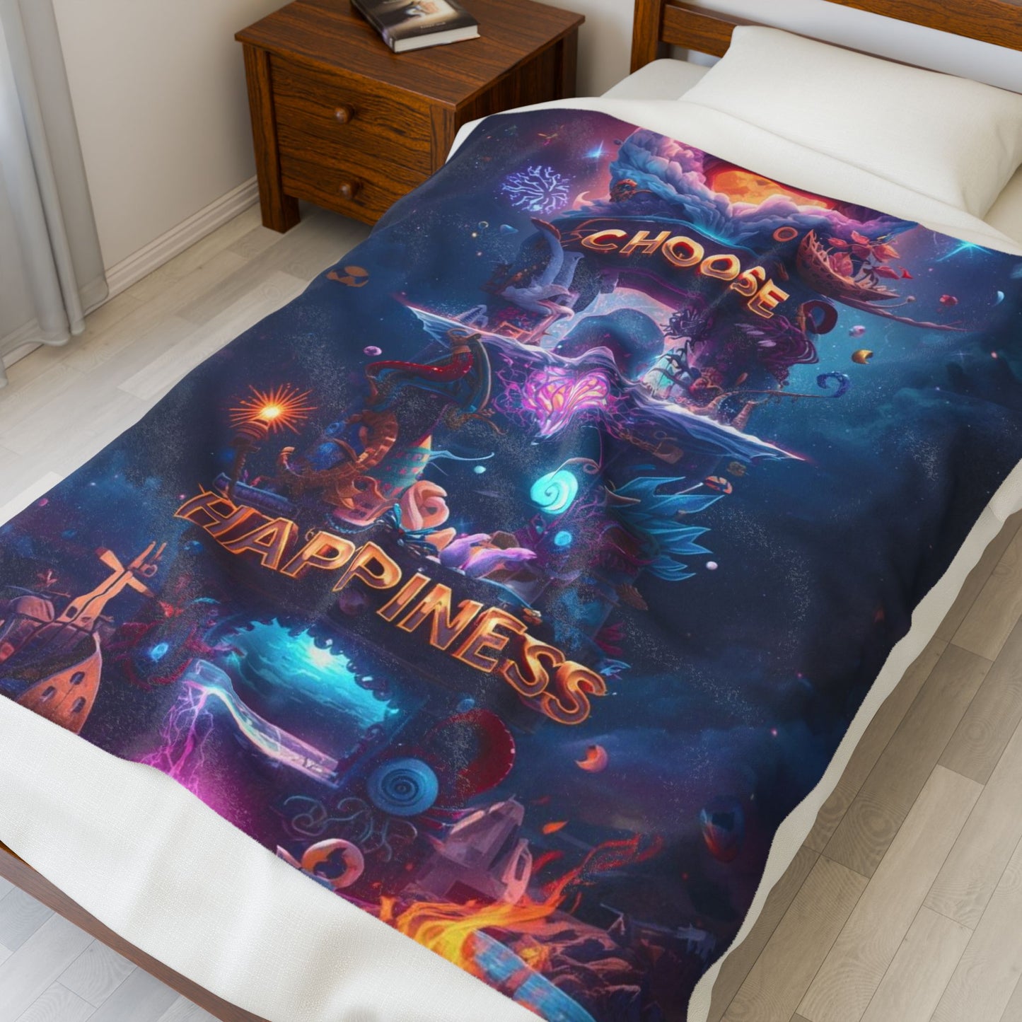Choose Happiness Velveteen Plush Blanket
