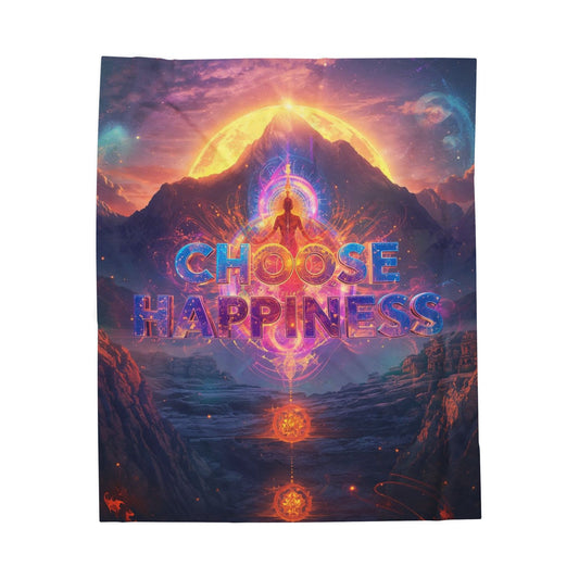 Choose Happiness Velveteen Plush Blanket Fleece Throw