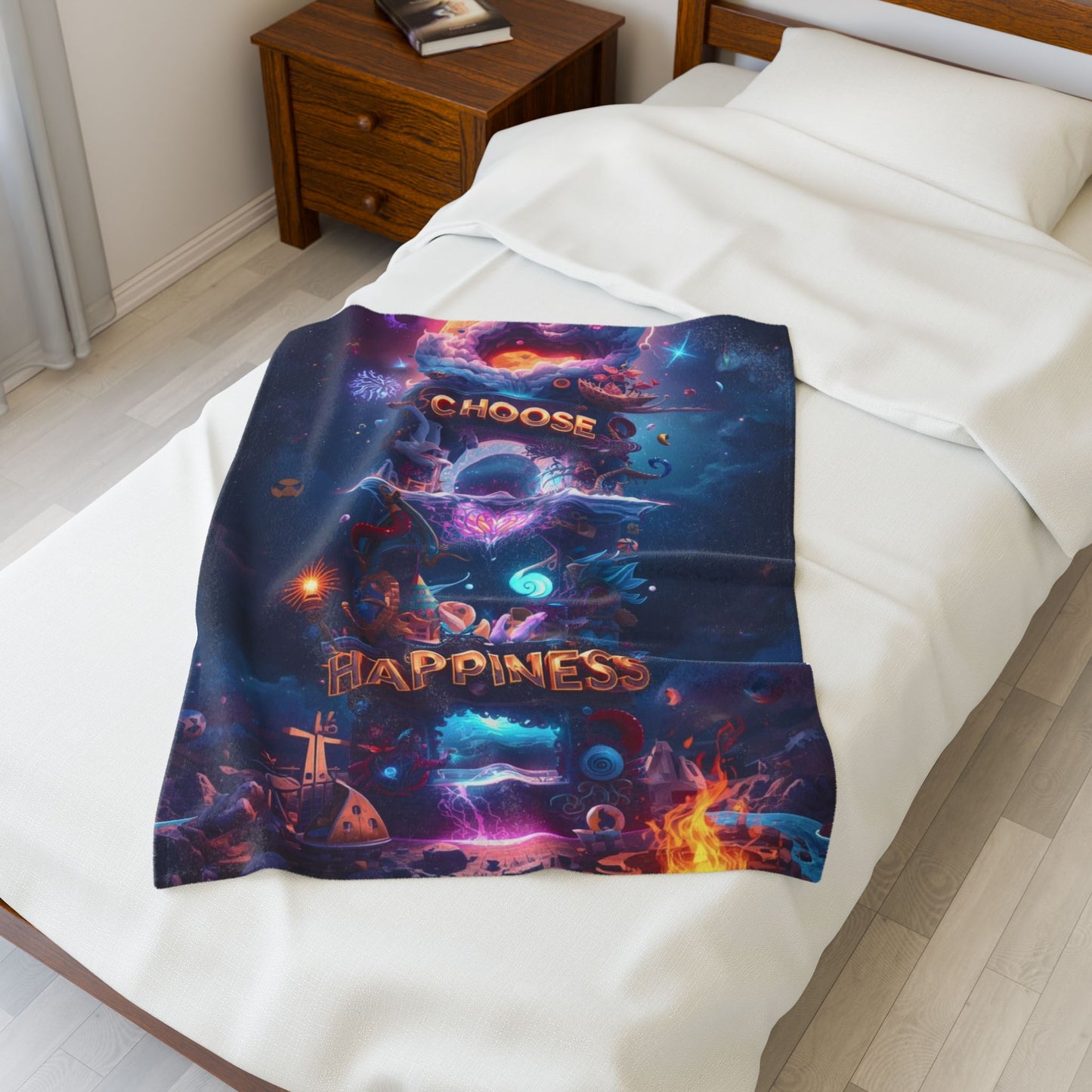 Choose Happiness Velveteen Plush Blanket