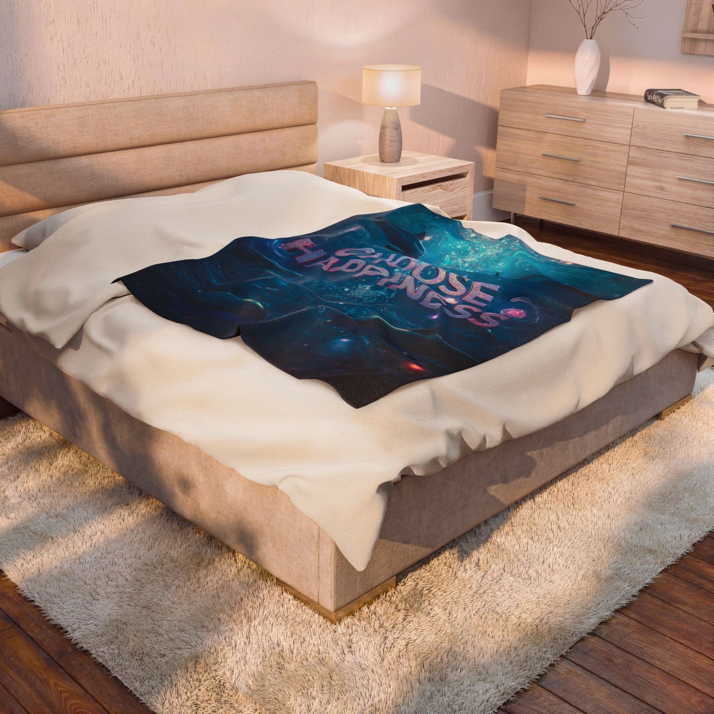 Choose Happiness Velveteen Plush Blanket  Cozy Throw