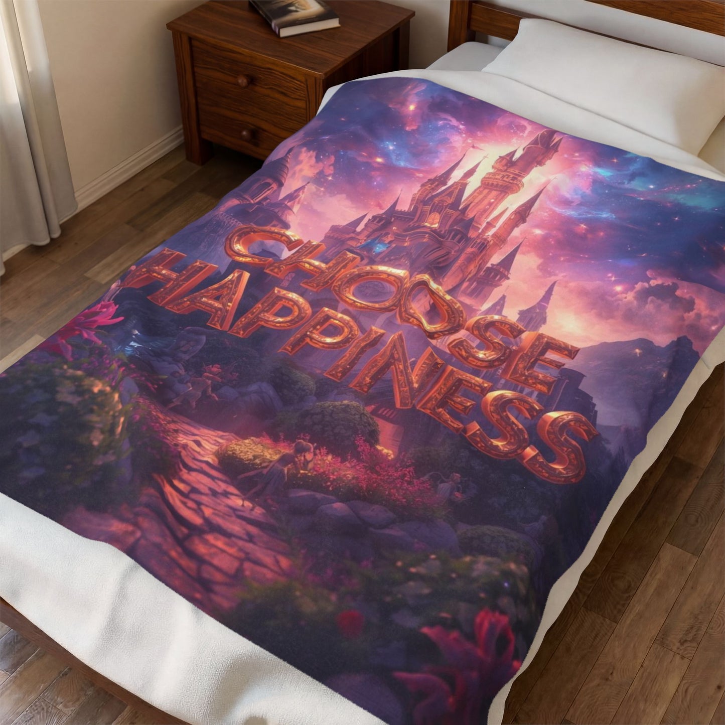Choose Happiness Velveteen Plush Blanket Cozy Throw