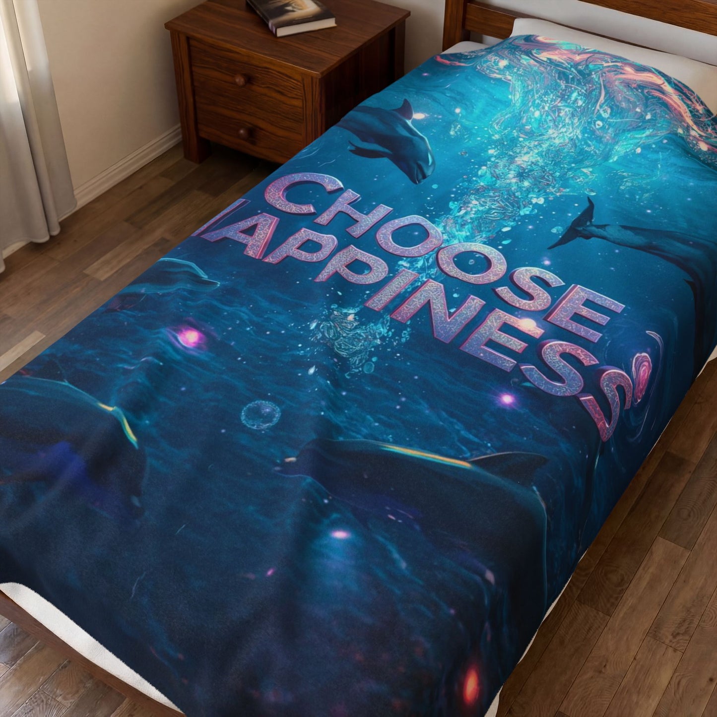 Choose Happiness Velveteen Plush Blanket  Cozy Throw