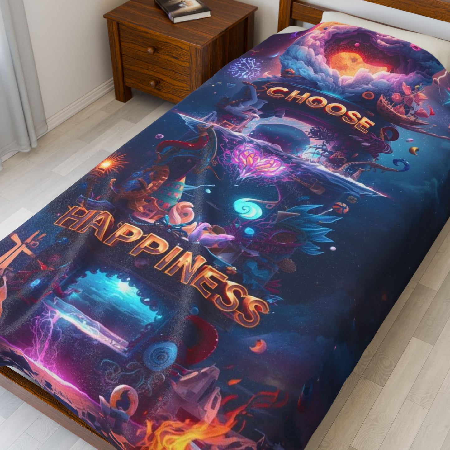 Choose Happiness Velveteen Plush Blanket