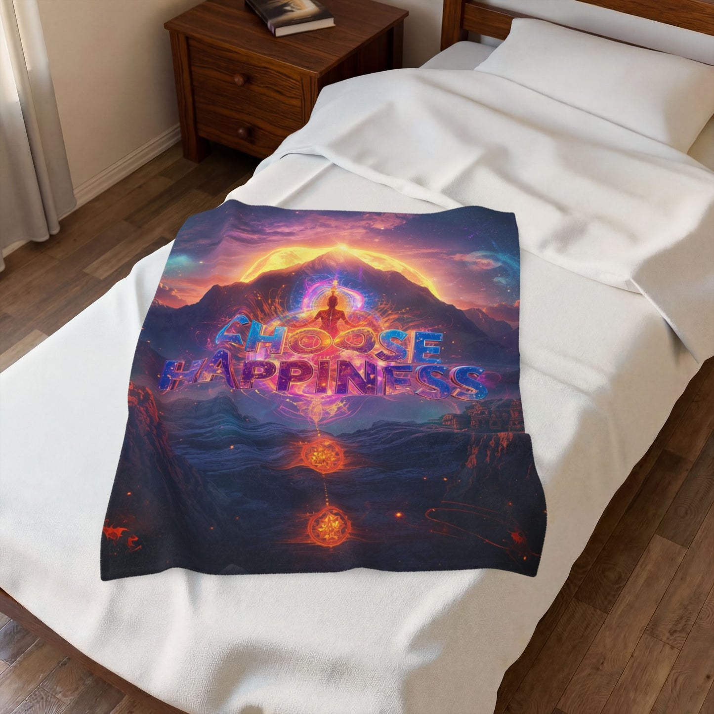 Choose Happiness Velveteen Plush Blanket Fleece Throw