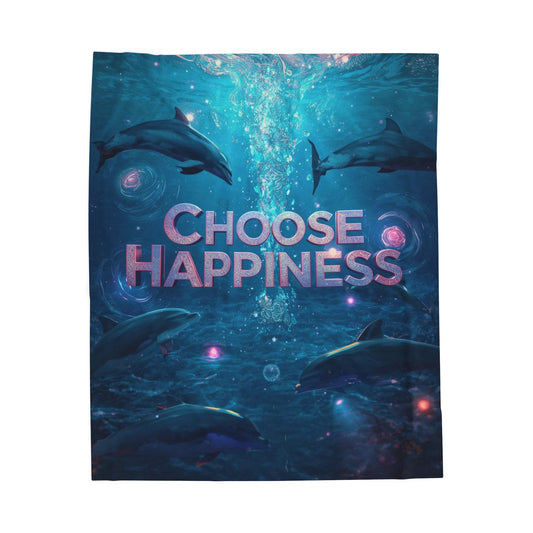 Choose Happiness Velveteen Plush Blanket  Cozy Throw