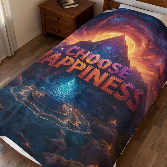 Choose Happiness Velveteen Plush Blanket Throw