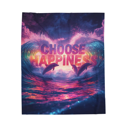 Velveteen Plush Blanket  Choose Happiness Throw