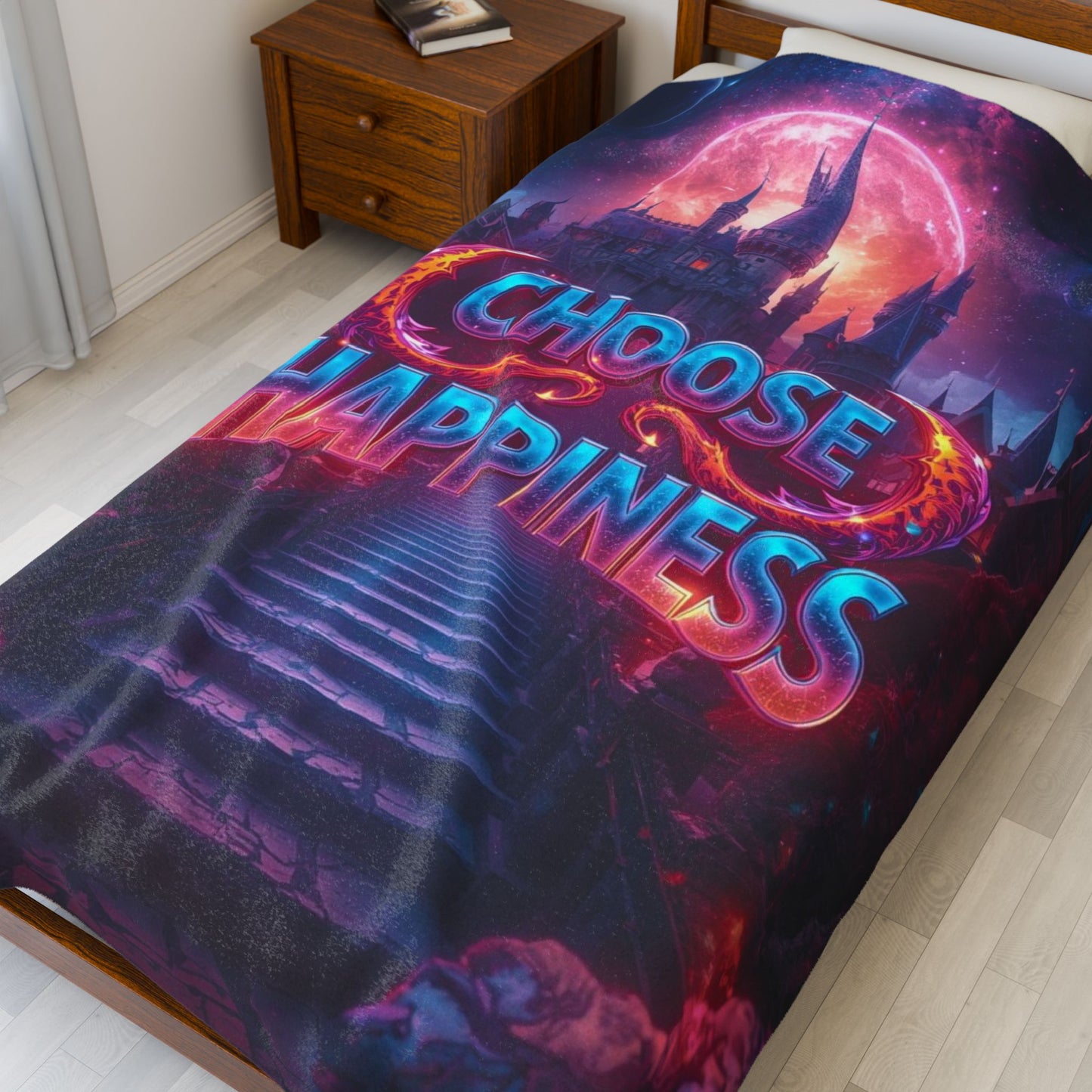 Choose Happiness Velveteen Plush Blanket
