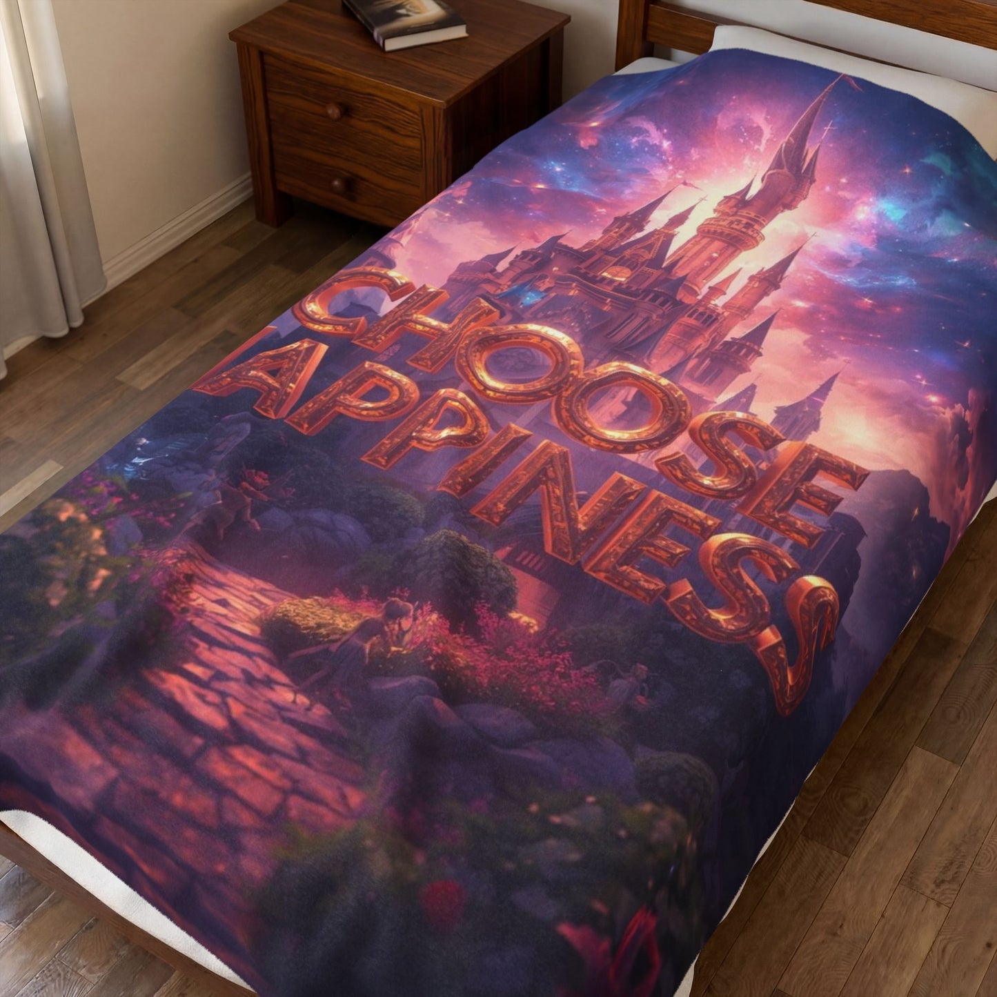 Choose Happiness Velveteen Plush Blanket Cozy Throw