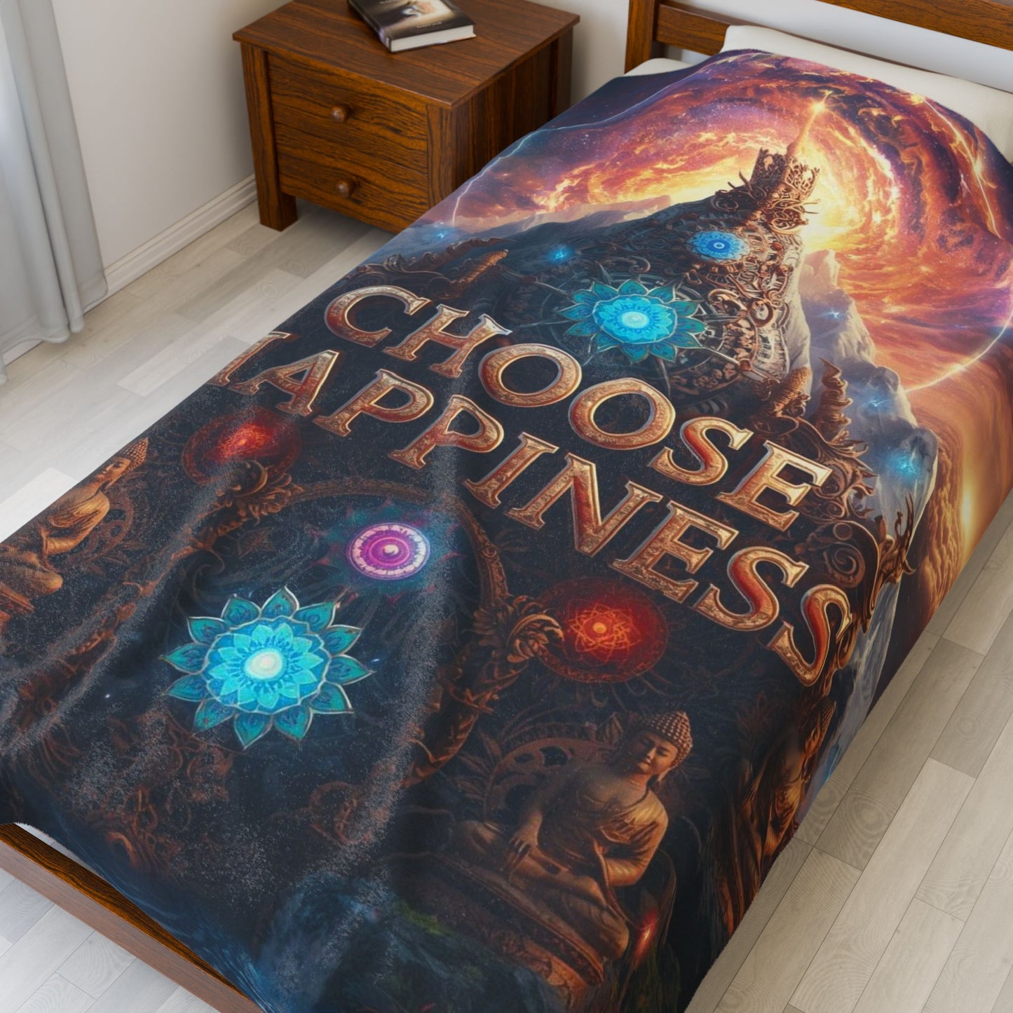Choose Happiness Velveteen Plush Blanket