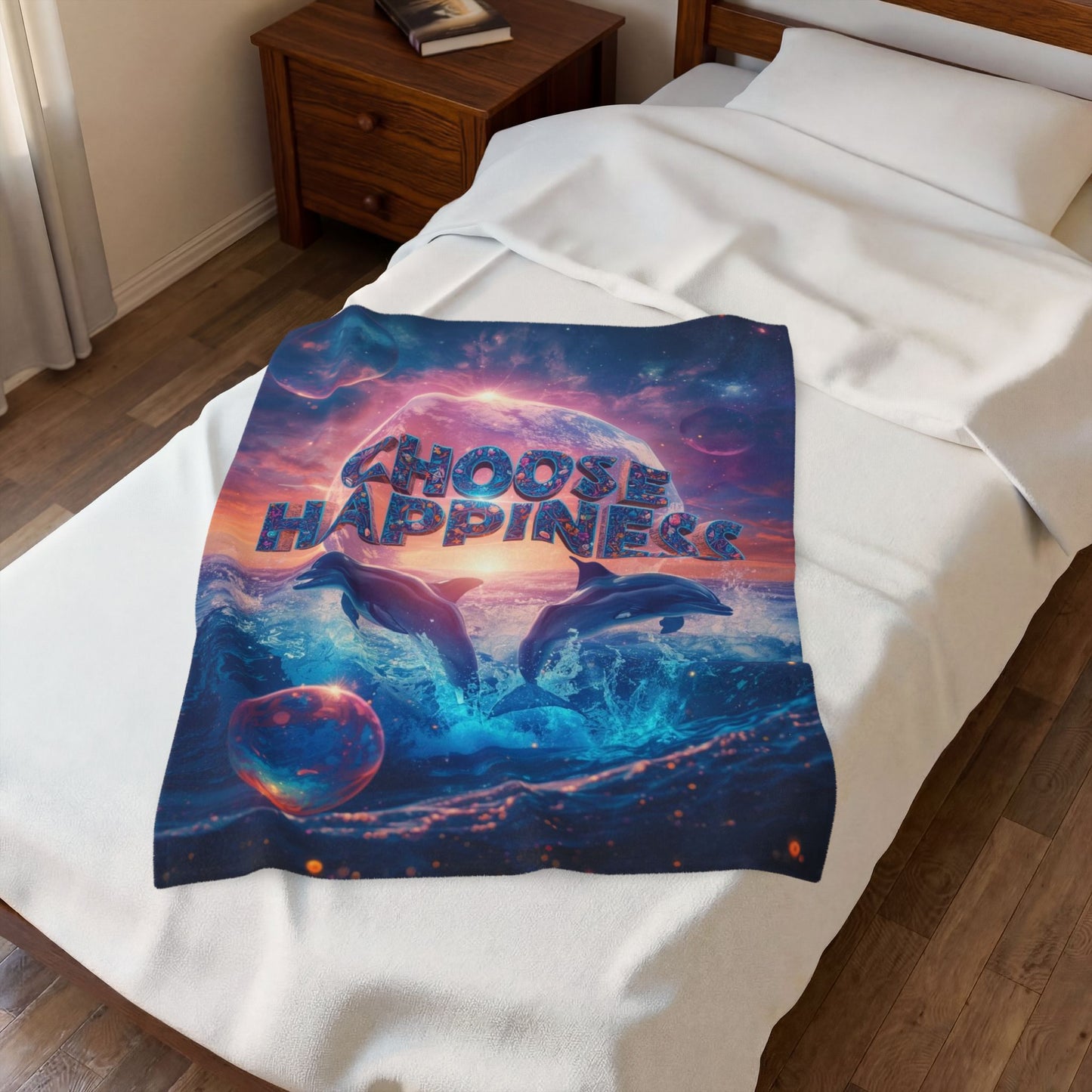 Choose Happiness Velveteen Plush Blanket Cozy Throw