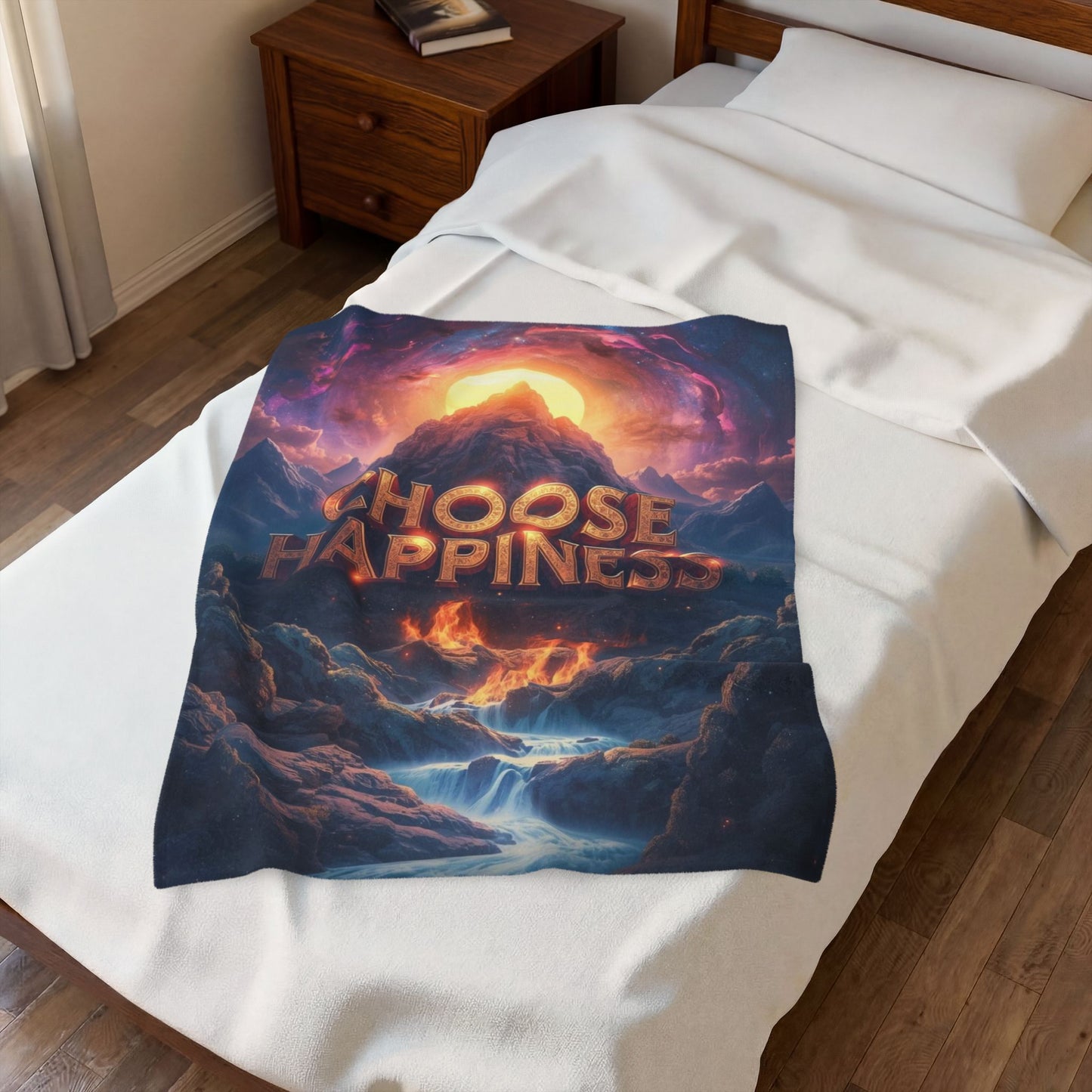 Choose Happiness Velveteen Plush Blanket Cozy Throw
