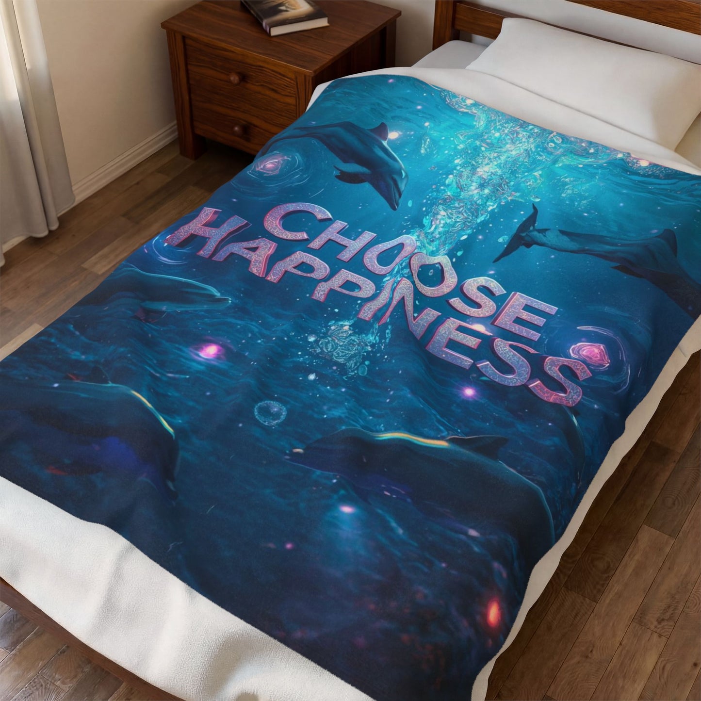Choose Happiness Velveteen Plush Blanket  Cozy Throw