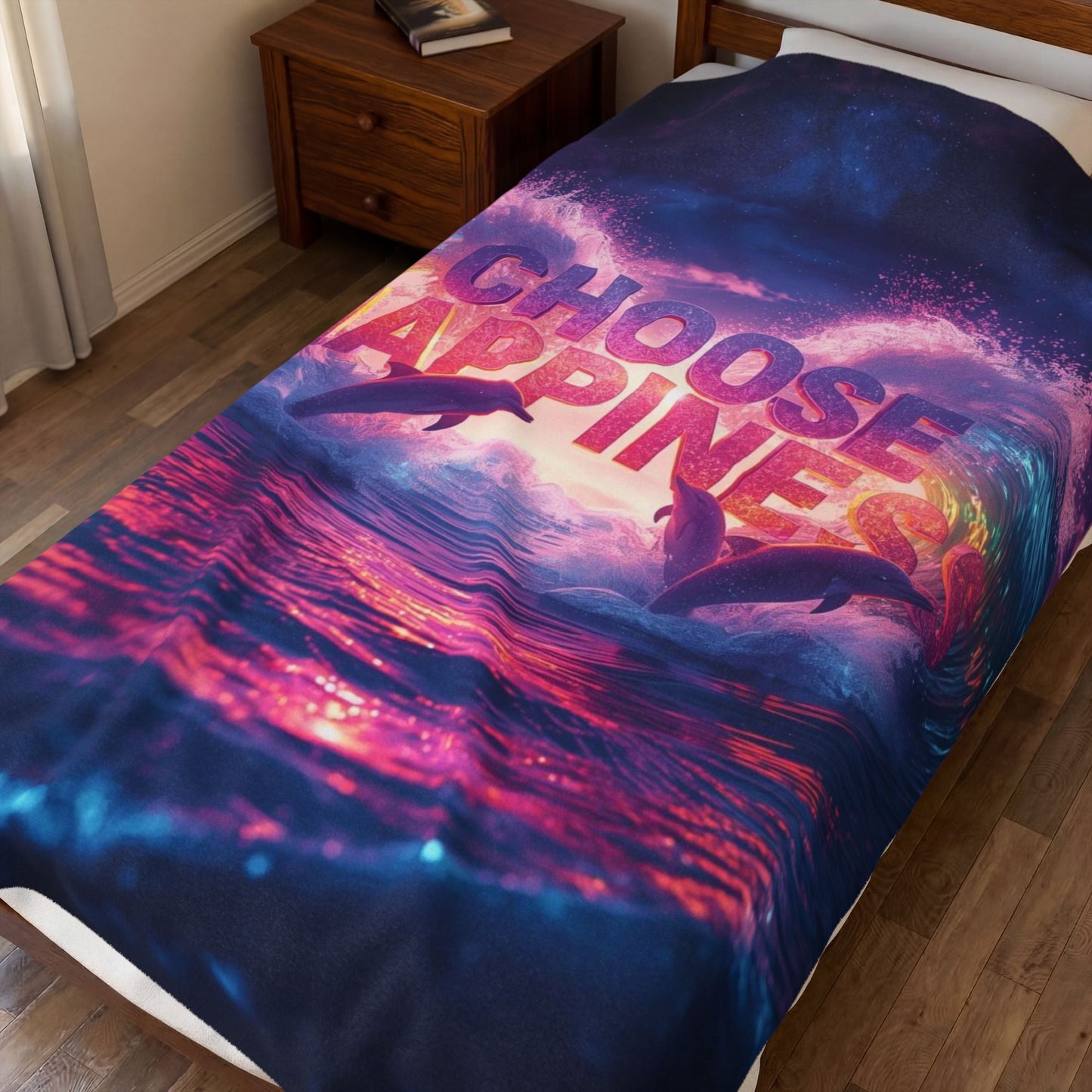 Velveteen Plush Blanket  Choose Happiness Throw