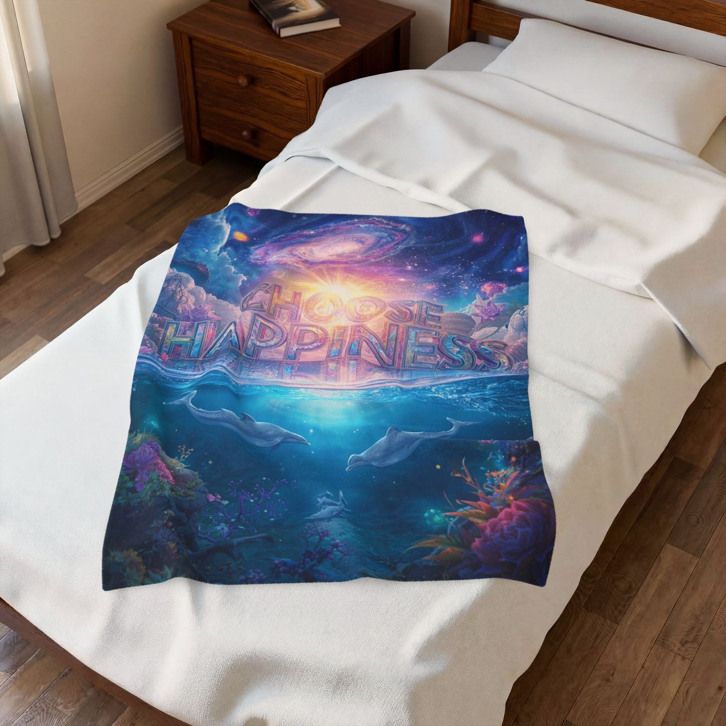 Choose Happiness Velveteen Plush Blanket Throw