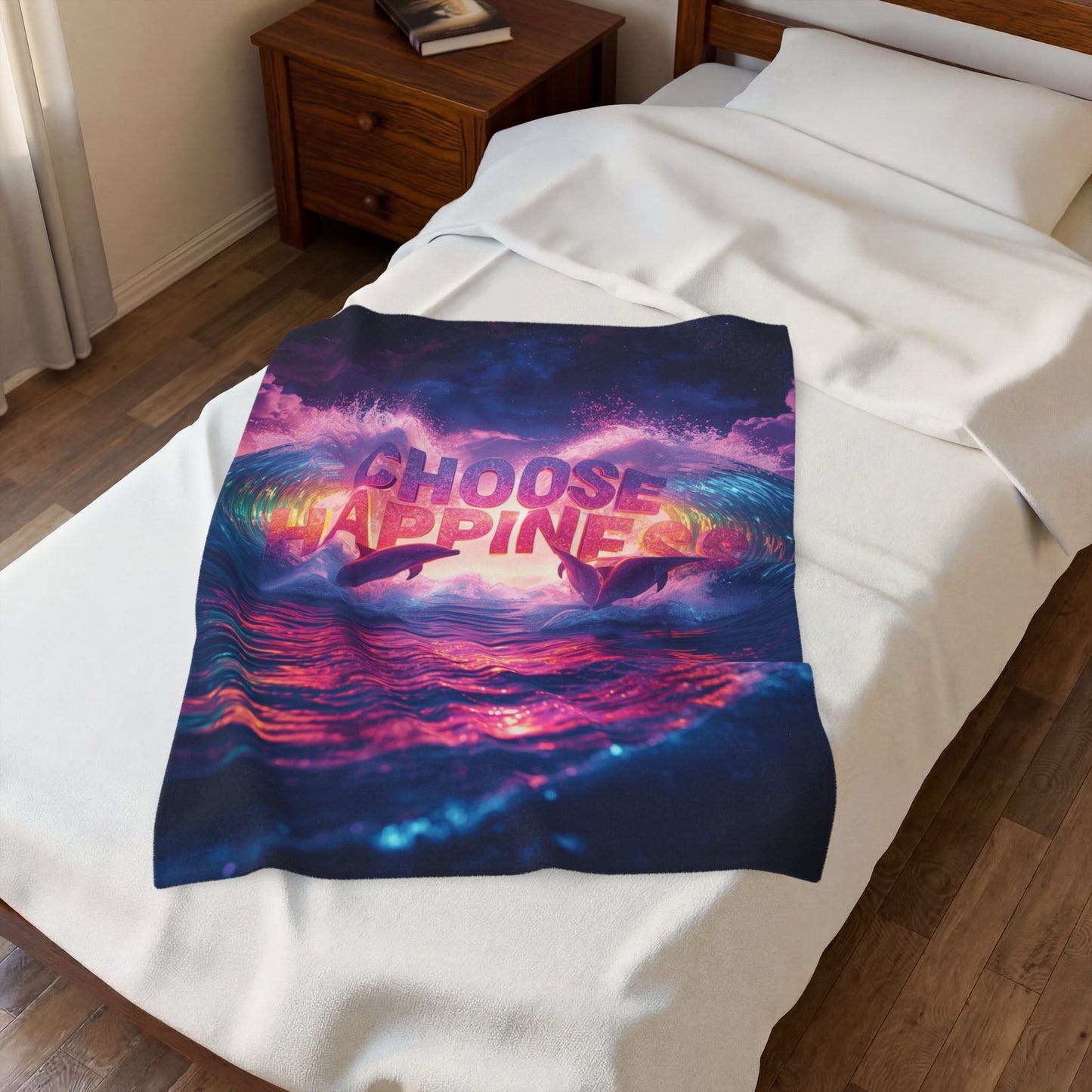 Velveteen Plush Blanket  Choose Happiness Throw