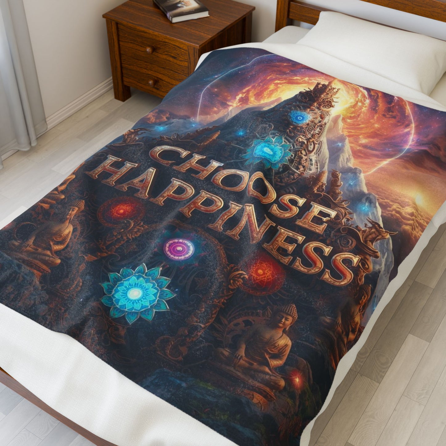 Choose Happiness Velveteen Plush Blanket