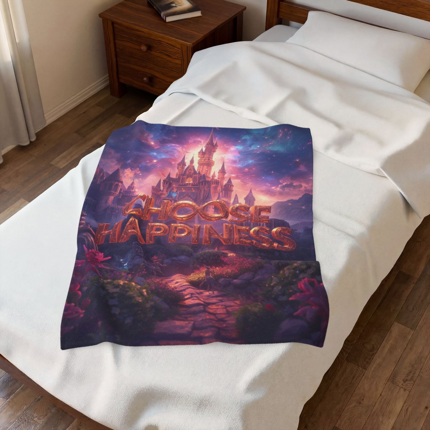 Choose Happiness Velveteen Plush Blanket Cozy Throw