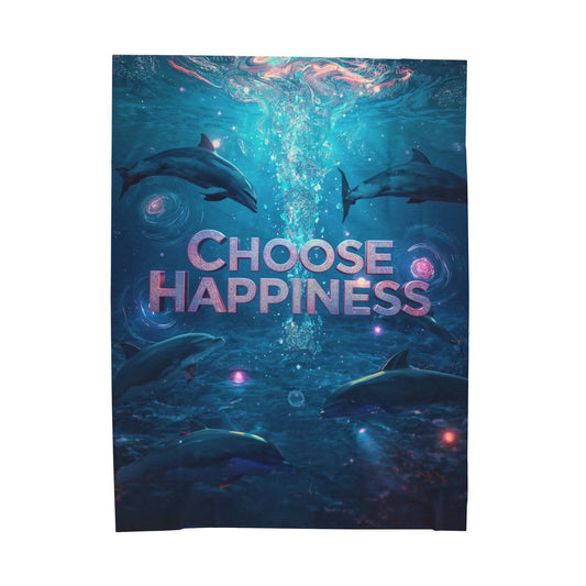 Choose Happiness Velveteen Plush Blanket  Cozy Throw