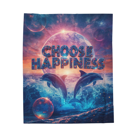 Choose Happiness Velveteen Plush Blanket Cozy Throw