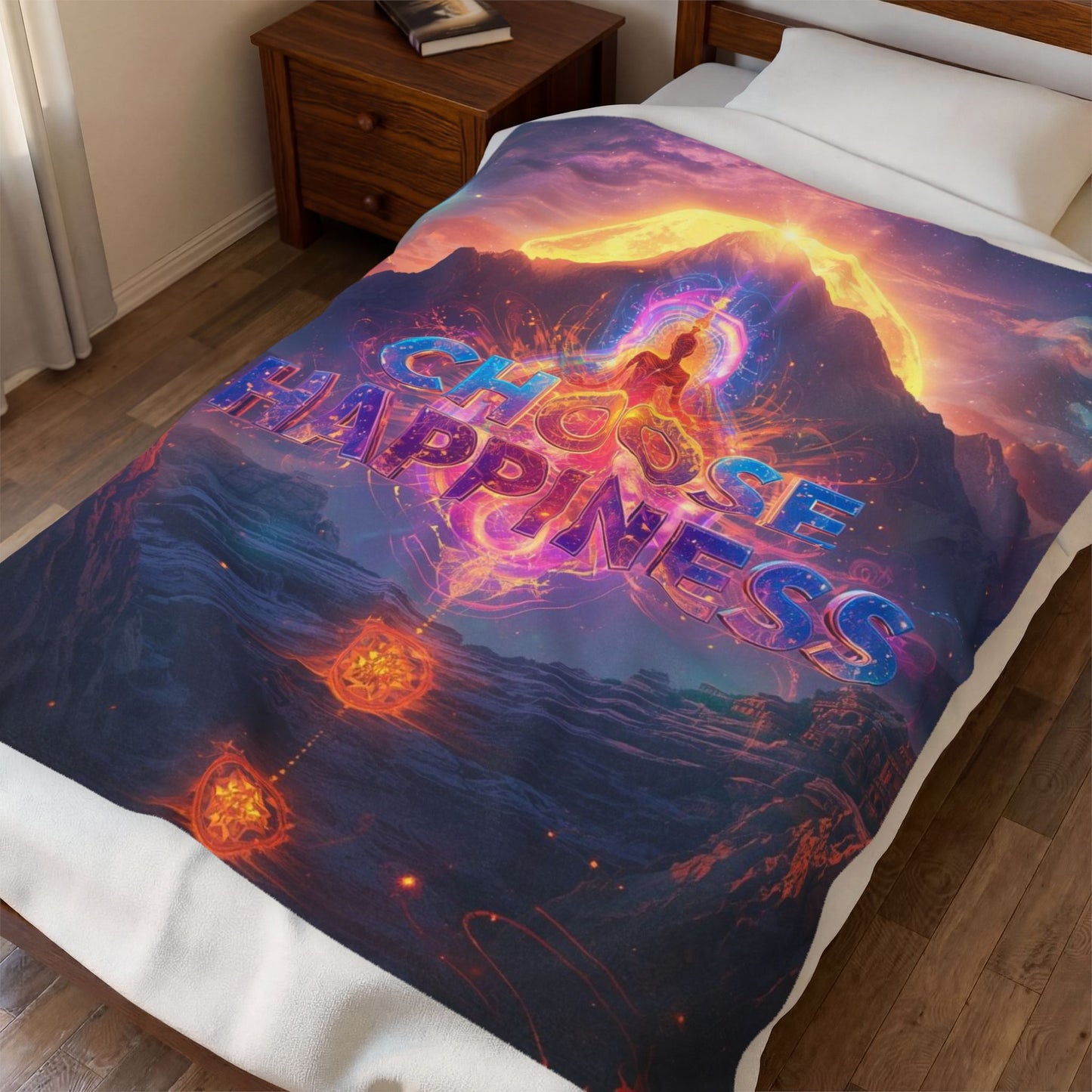Choose Happiness Velveteen Plush Blanket Fleece Throw