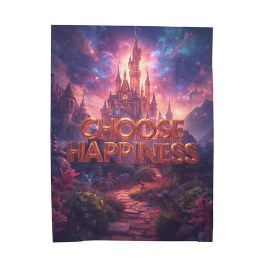 Choose Happiness Velveteen Plush Blanket Cozy Throw