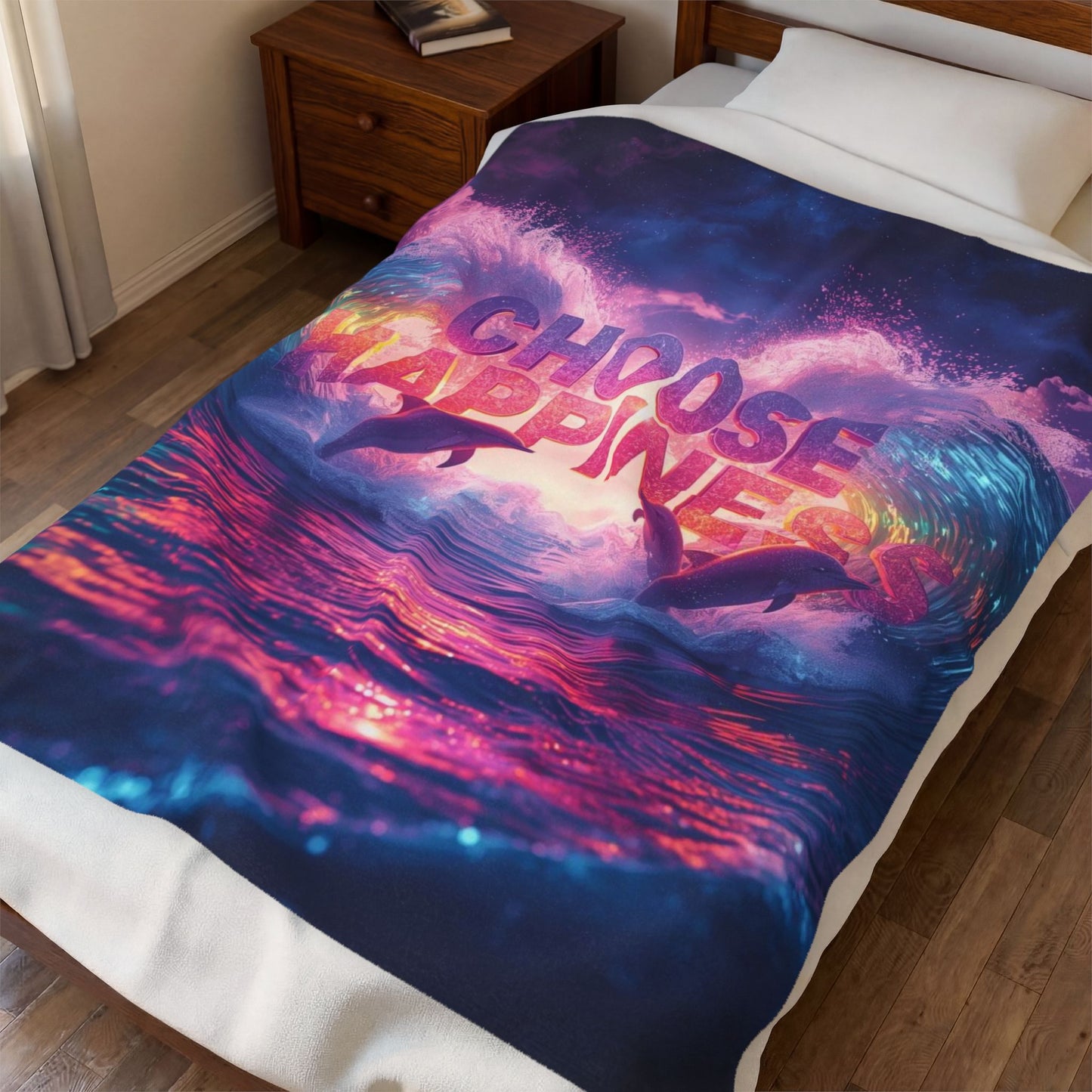 Velveteen Plush Blanket  Choose Happiness Throw