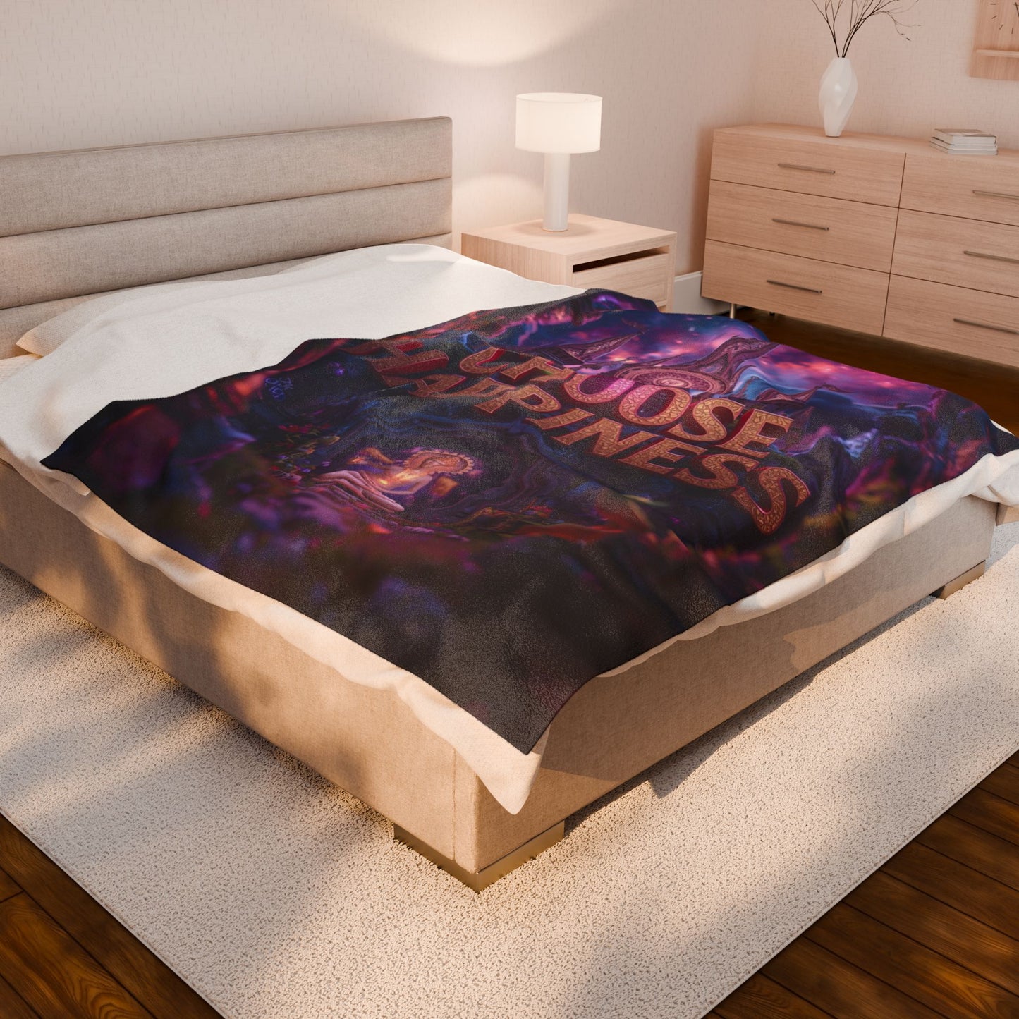 Choose Happiness Velveteen Plush Blanket