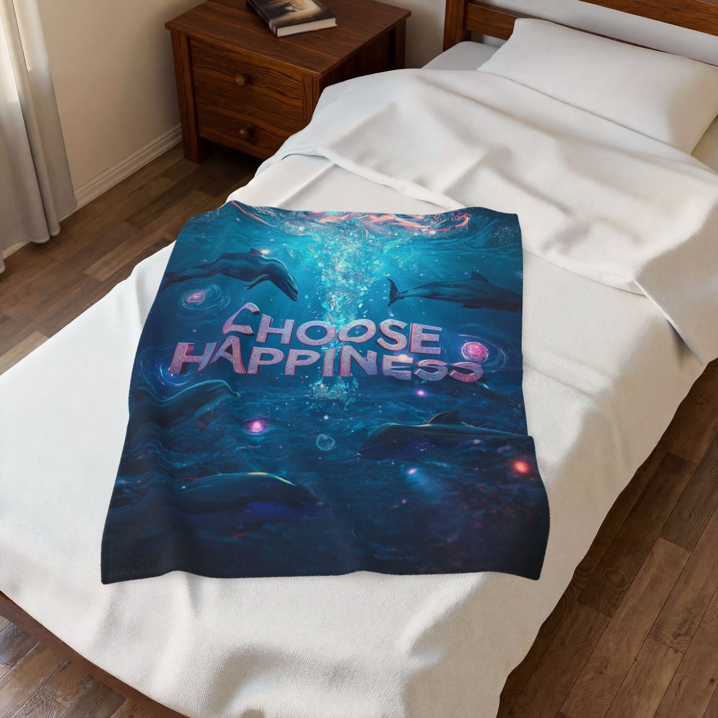 Choose Happiness Velveteen Plush Blanket  Cozy Throw