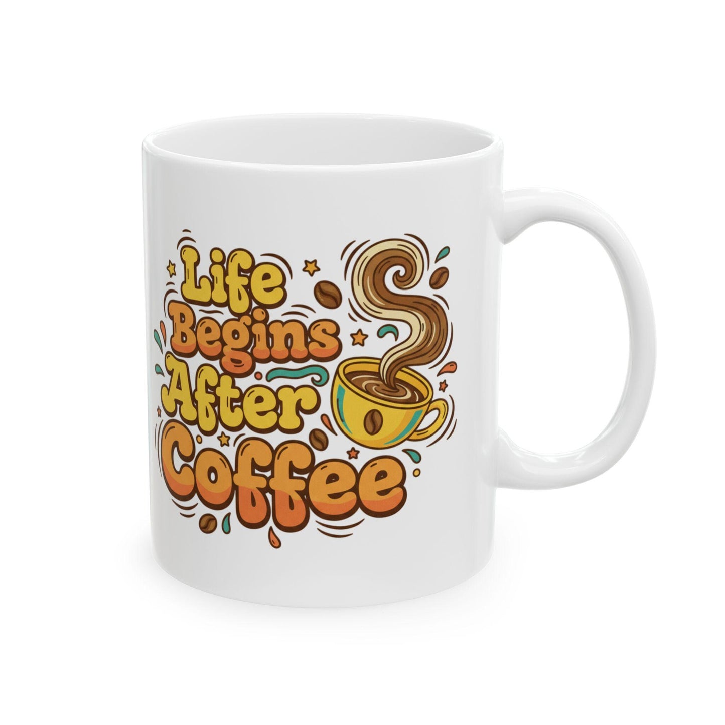 Life Begins After Coffee Mug | Retro Coffee Typography Ceramic Mug