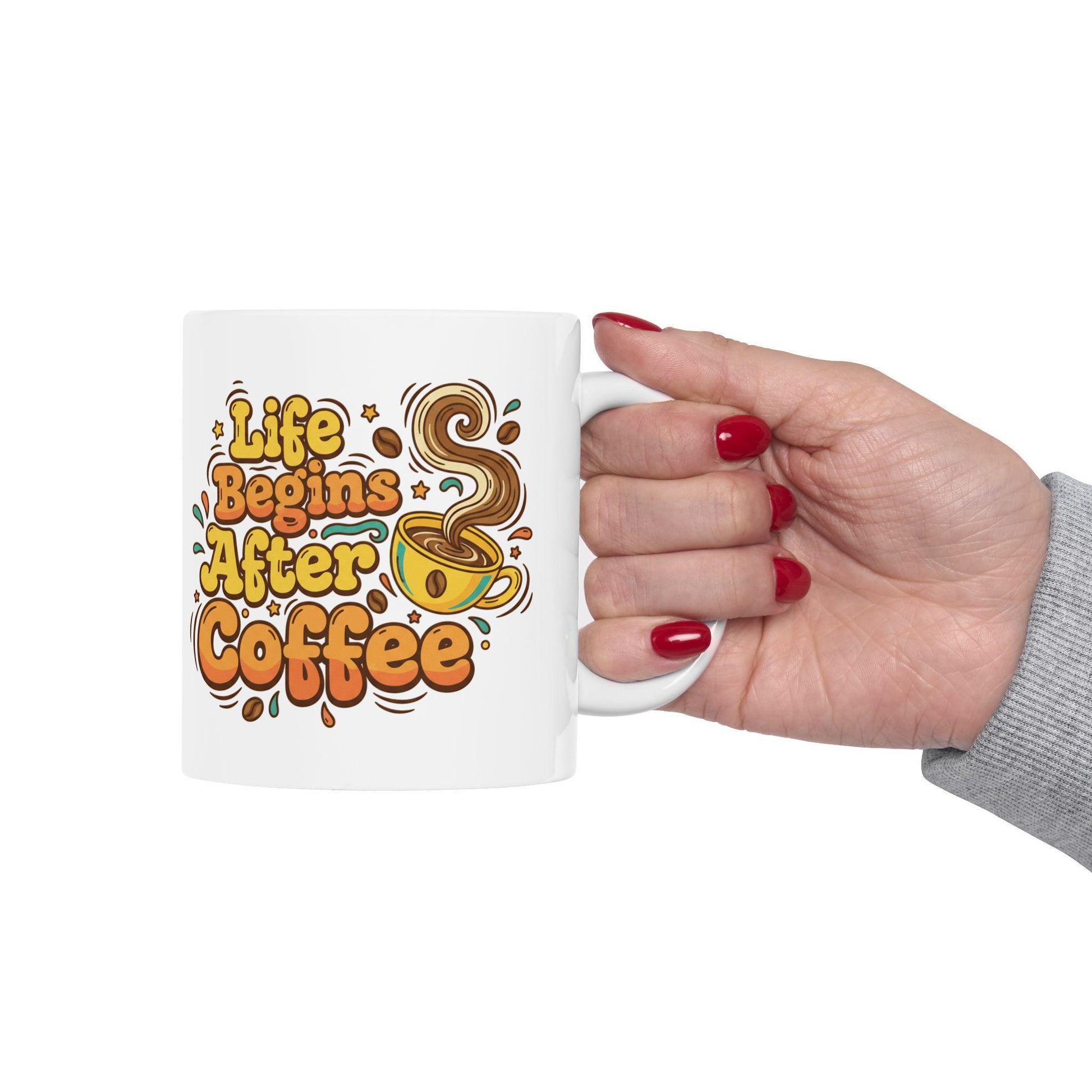 Life Begins After Coffee Mug | Retro Coffee Typography Ceramic Mug
