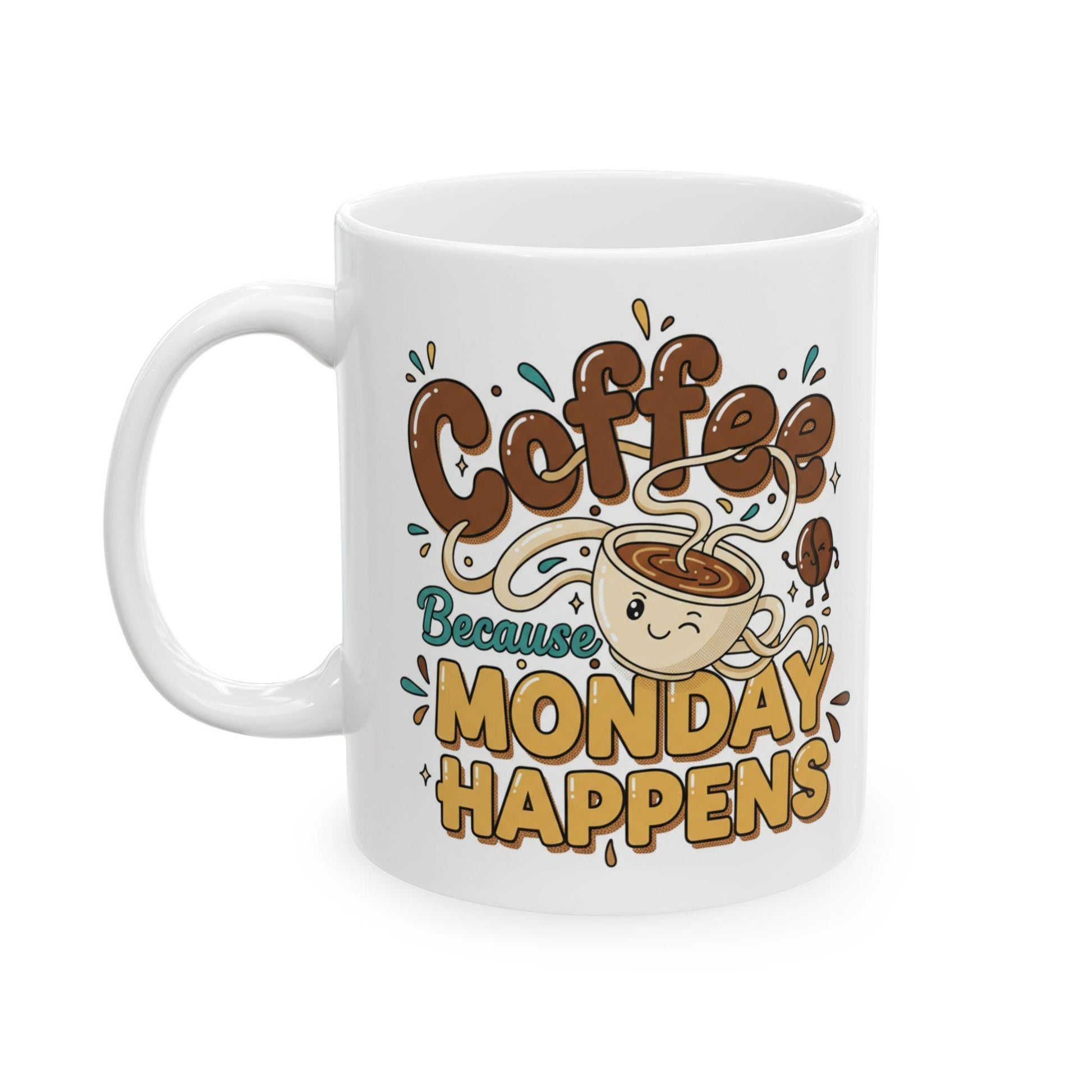 Coffee Because Monday Happens Mug | Cute Coffee Cartoon, Morning Humor