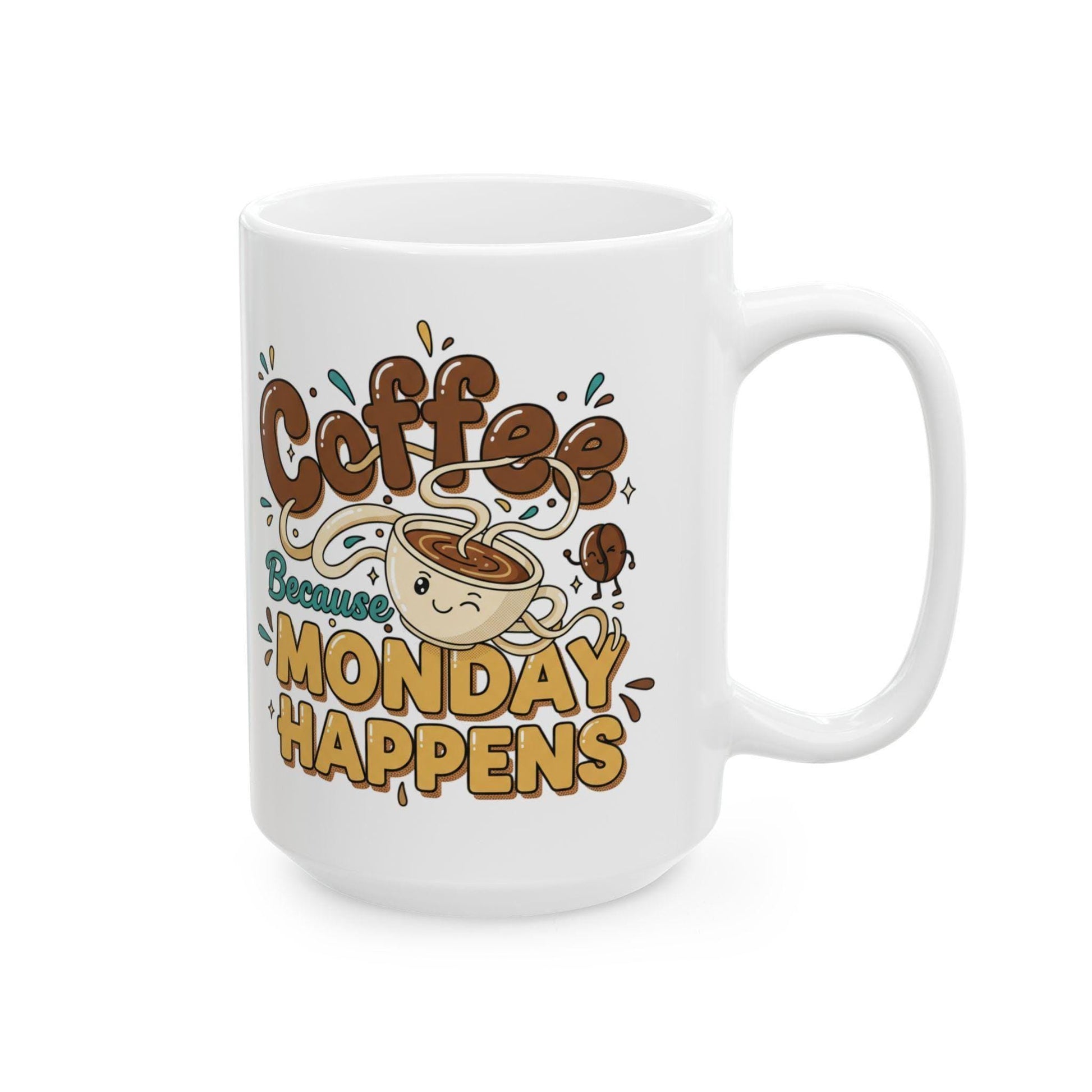 Coffee Because Monday Happens Mug | Cute Coffee Cartoon, Morning Humor