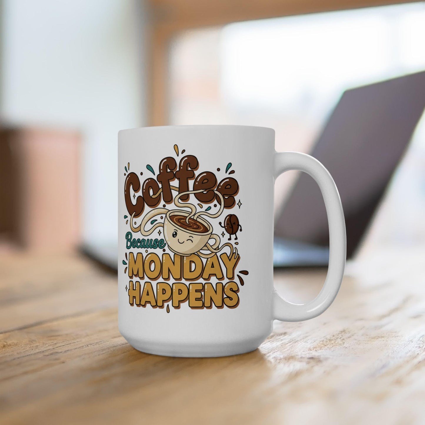 Coffee Because Monday Happens Mug | Cute Coffee Cartoon, Morning Humor