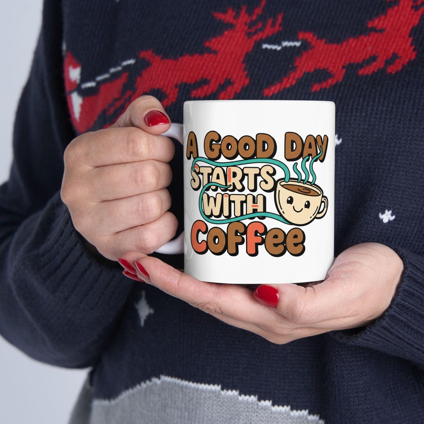 A Good Day Starts With Coffee Mug | Cute Retro Coffee Cup Illustration