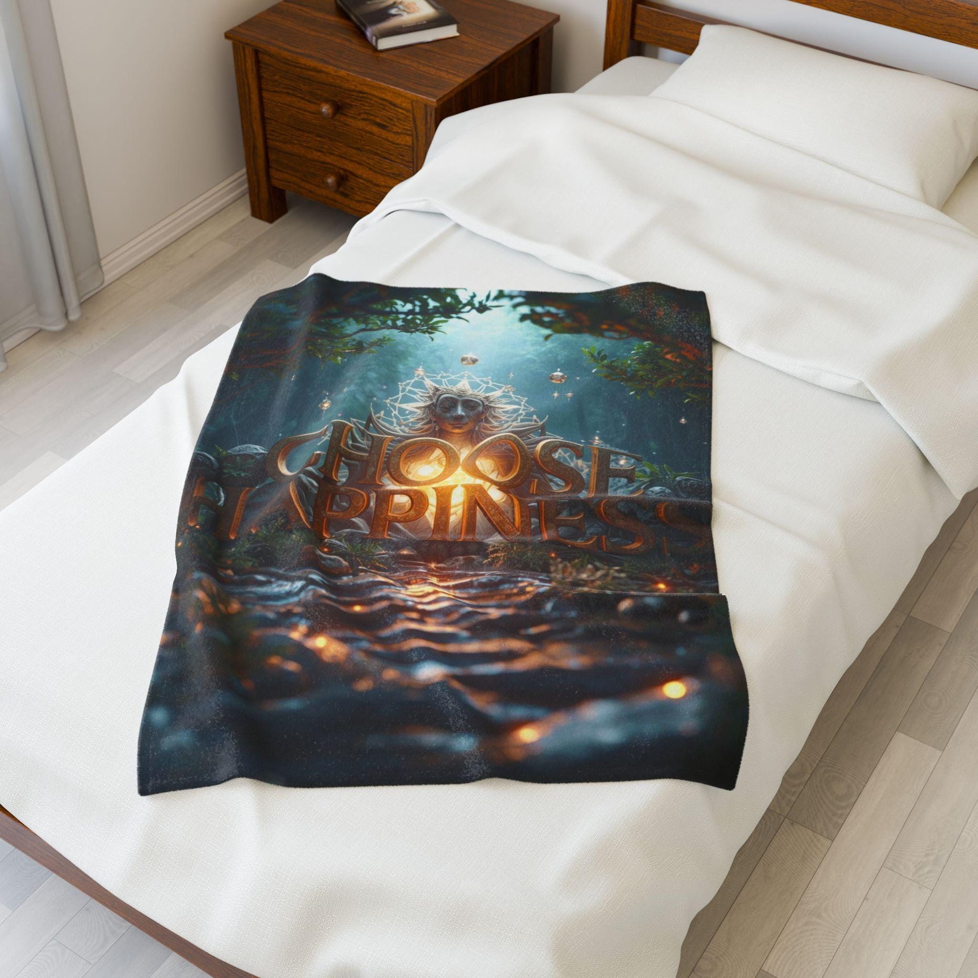 Choose Happiness Velveteen Plush Blanket | Forest Path Inspirational Typography