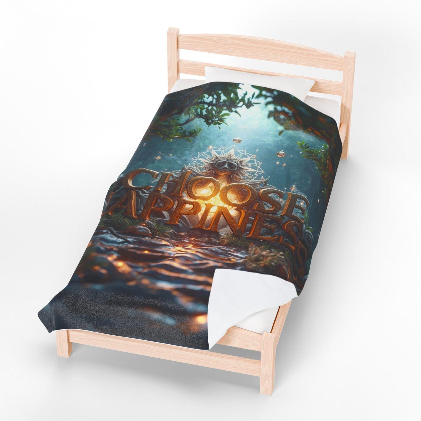 Choose Happiness Velveteen Plush Blanket | Forest Path Inspirational Typography