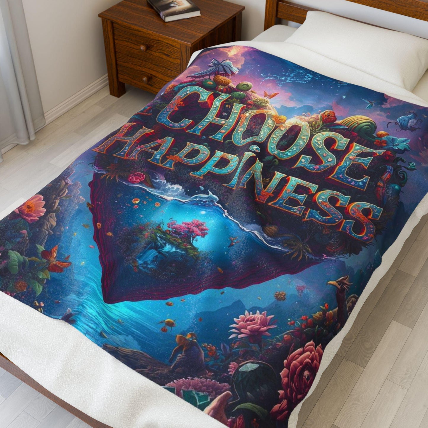 Choose Happiness Velveteen Blanket | Inspirational Heart Artwork