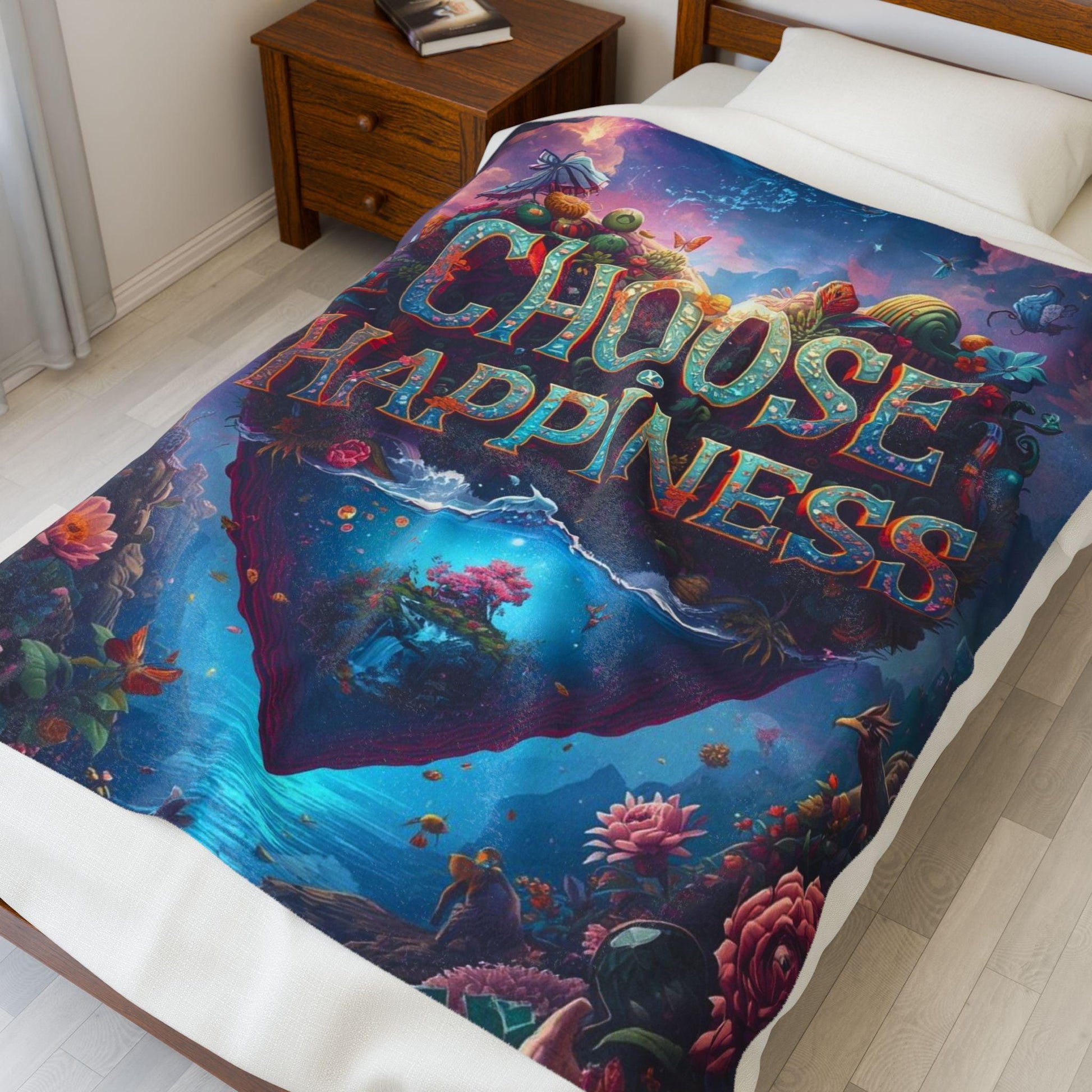 Choose Happiness Velveteen Blanket | Inspirational Heart Artwork