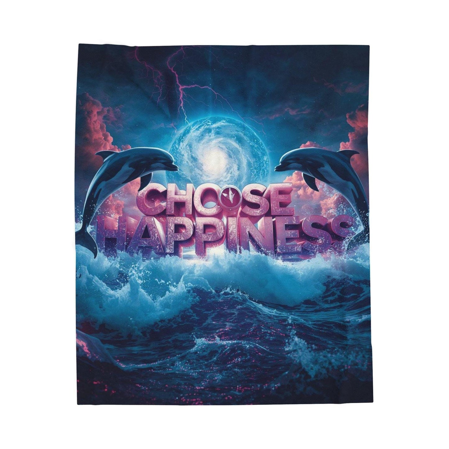 Choose Happiness Dolphin Ocean Blanket | Velveteen Plush Throw