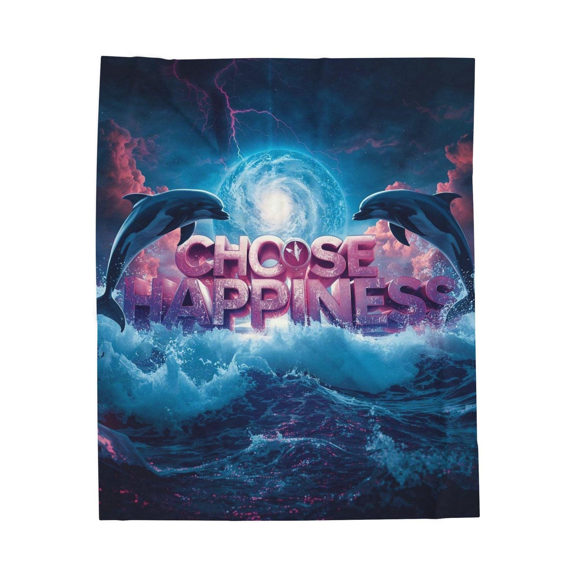 Choose Happiness Dolphin Ocean Blanket | Velveteen Plush Throw